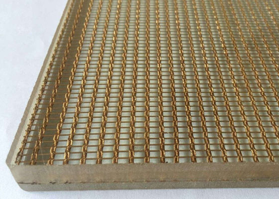 latón del color de Mesh Laminated Glass Decorative Gold del alambre de 1.5m m